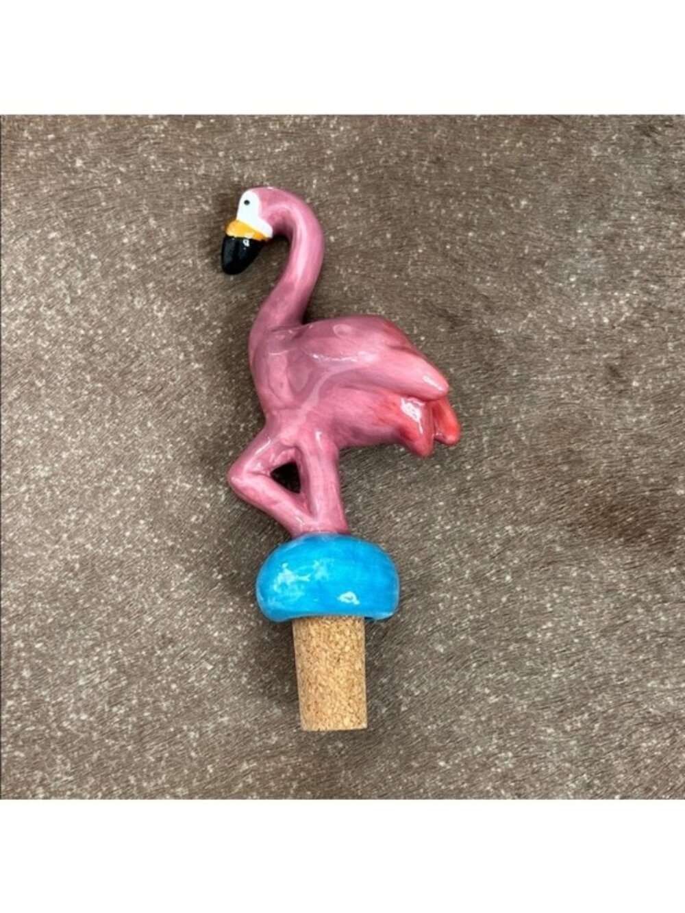Flamingo Ceramic Painted Cork Bottle Wine Stopper Topper